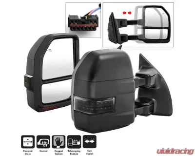 Xtune G4 Power Heated Smoke Sequential LED Signal Telescoping Mirrors Set Ford Superduty 1999-2007 - MIR-FDSD99S-G4-PW-RSM-SET