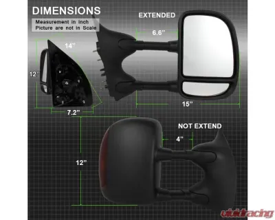 Xtune Left Driver Side Manual Extendable Power Heated Adjust Mirror with LED Signal Amber Ford Superduty 1999-2007 - MIR-FDSD99S-PW-AM-L