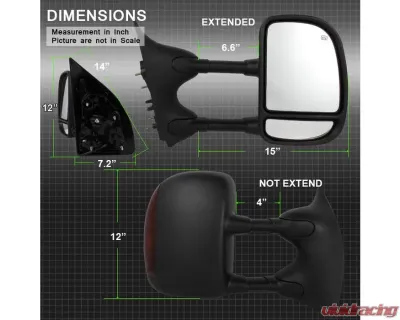 Xtune Right Passenger Side Manual Extendable Power Heated Adjust Mirror with LED Signal Amber Ford Superduty 1999-2007 - MIR-FDSD99S-PW-AM-R