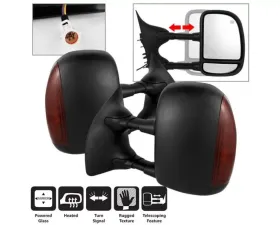 Xtune Left and Right Manual Extendable Power Heated Adjust Mirror with LED Signal Amber Ford Superduty 1999-2007