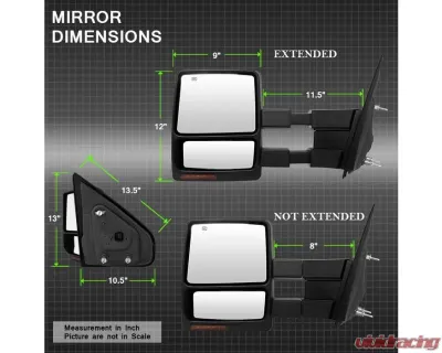 Xtune Left Driver Side Power Heated Amber LED Signal Telescoping Mirror Ford F150 2004-2006 - MIR-FF15004S-PWH-AM-L