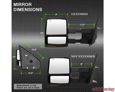 Xtune Left Driver Side Power Heated Amber LED Signal Telescoping Mirror Ford F150 2007-2014 - MIR-FF15007S-PWH-AM-L