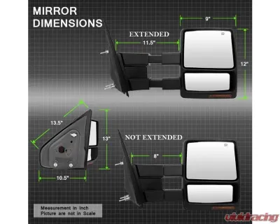 Xtune Right Passenger Side Power Heated Amber LED Signal Telescoping Mirror Ford F150 2007-2014 - MIR-FF15007S-PWH-AM-R