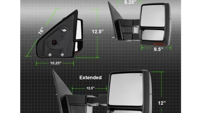 Xtune G4 Power Heated Amber LED Signal Telescoping Mirrors Set Ford F150 2004-2014                                     - MIR-FF15009S-PWH-AM-SET - Image 9