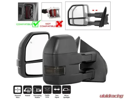Xtune G4 Power Heated Smoke LED Signal Telescoping Mirrors Set Ford F150 2015-2017 - MIR-FF15015S-G4-PWH-SM-SET