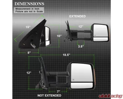 Xtune Left Driver Side Power Heated Amber LED Signal Telescoping Mirror Toyota Tundra 2007-2014 - MIR-TTUN07S-PWH-L