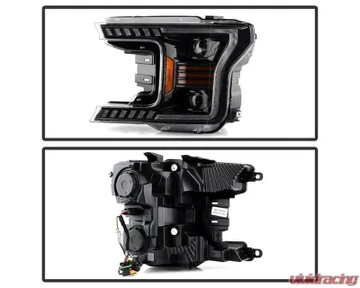 Xtune Black Projector LED Headlights with Amber DRL Sequential LED Signal Ford F150 2018-2020 - PRO-CH-FF15018S-FLED-AM-BK