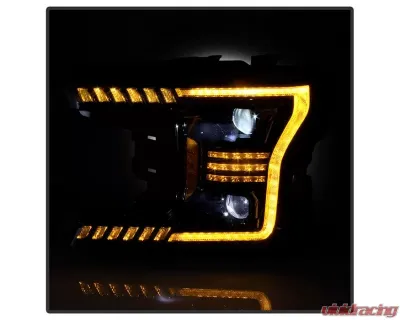 Xtune Black Projector LED Headlights with Amber DRL Sequential LED Signal Ford F150 2018-2020 - PRO-CH-FF15018S-FLED-AM-BK