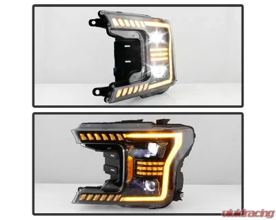 Xtune Black Projector LED Headlights with Amber DRL Sequential LED Signal Ford F150 2018-2020 - PRO-CH-FF15018S-FLED-AM-BK