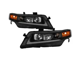 Xtune Black LED Light Bar Projector Headlights Acura TSX 2004-2008