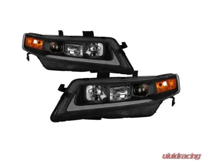 Xtune Black LED Light Bar Projector Headlights Acura TSX 2004-2008 - PRO-JH-ATSX04-LB-BK