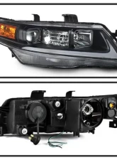 Xtune Black LED Light Bar Projector Headlights Acura TSX 2004-2008                                     - PRO-JH-ATSX04-LB-BK - Image 2