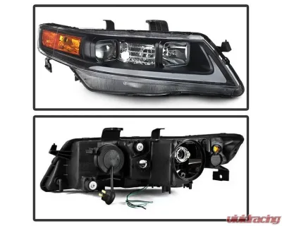 Xtune Black LED Light Bar Projector Headlights Acura TSX 2004-2008 - PRO-JH-ATSX04-LB-BK