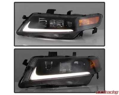 Xtune Black LED Light Bar Projector Headlights Acura TSX 2004-2008 - PRO-JH-ATSX04-LB-BK