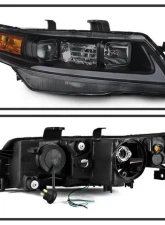 Xtune Black Smoked LED Light Bar Projector Headlights Acura TSX 2004-2008                                     - PRO-JH-ATSX04-LB-BSM - Image 2