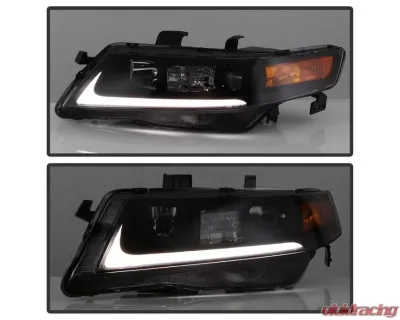 Xtune Black Smoked LED Light Bar Projector Headlights Acura TSX 2004-2008 - PRO-JH-ATSX04-LB-BSM