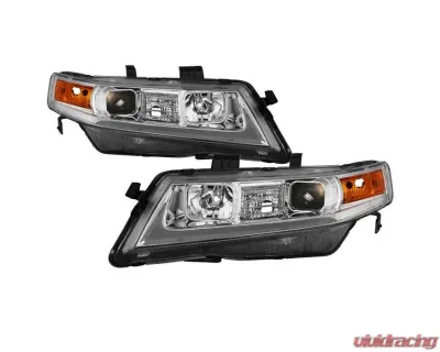Xtune Chrome LED Light Bar Projector Headlights Acura TSX 2004-2008 - PRO-JH-ATSX04-LB-C