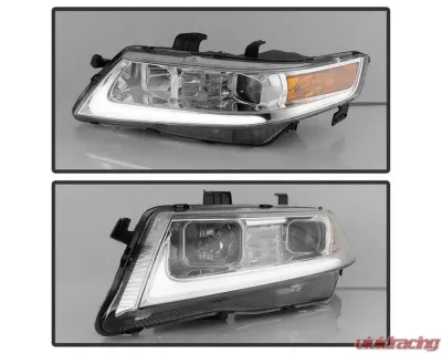 Xtune Chrome LED Light Bar Projector Headlights Acura TSX 2004-2008 - PRO-JH-ATSX04-LB-C