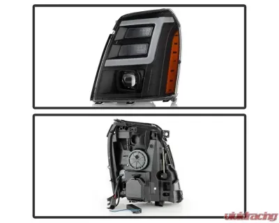 Xtune Black DRL LED Light Bar Projector Headlights Cadillac Escalade 2007-2014 - PRO-JH-CAES07-LB-BK