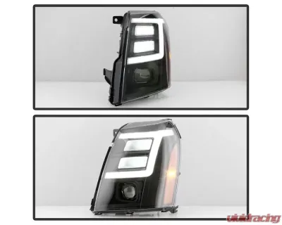 Xtune Black DRL LED Light Bar Projector Headlights Cadillac Escalade 2007-2014 - PRO-JH-CAES07-LB-BK