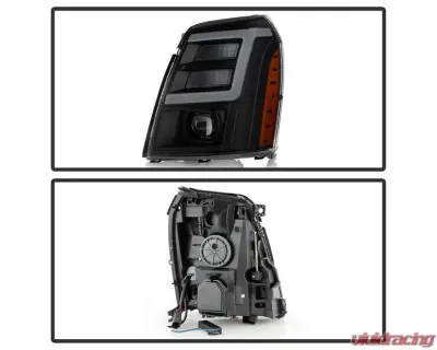 Xtune Black Smoked DRL LED Light Bar Projector Headlights Cadillac Escalade 2007-2014 - PRO-JH-CAES07-LB-BSM