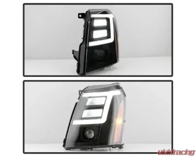 Xtune Black Smoked DRL LED Light Bar Projector Headlights Cadillac Escalade 2007-2014 - PRO-JH-CAES07-LB-BSM