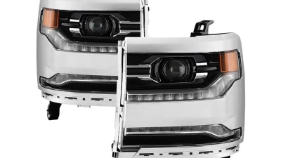 Xtune Chrome Factory Style Projector LED Headlights with LED DRL Chevrolet Silverado 1500 2016-2018                                     - PRO-JH-CS17-FLED-OE-C - Image 10