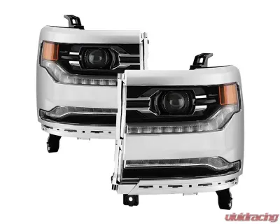 Xtune Chrome Factory Style Projector LED Headlights with LED DRL Chevrolet Silverado 1500 2016-2018 - PRO-JH-CS17-FLED-OE-C