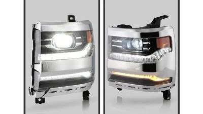 Xtune Chrome Factory Style Projector LED Headlights with LED DRL Chevrolet Silverado 1500 2016-2018                                     - PRO-JH-CS17-FLED-OE-C - Image 9