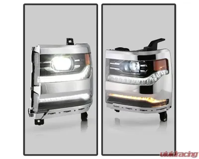 Xtune Chrome Factory Style Projector LED Headlights with LED DRL Chevrolet Silverado 1500 2016-2018 - PRO-JH-CS17-FLED-OE-C