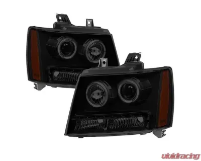 Xtune Black Smoked Halo Projector w/ LED Headlights Chevrolet Avalanche | Suburban | Tahoe 2007-2014 - PRO-JH-CSUB07-LED-BSM