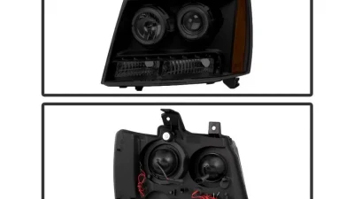 Xtune Black Smoked Halo Projector w/ LED Headlights Chevrolet Avalanche | Suburban | Tahoe 2007-2014                                     - PRO-JH-CSUB07-LED-BSM - Image 2