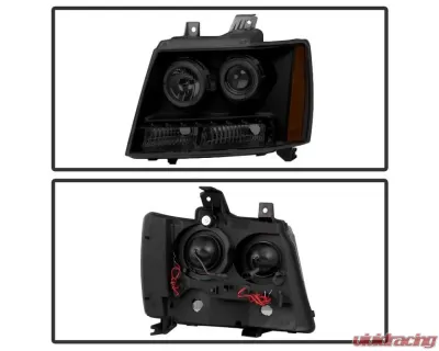 Xtune Black Smoked Halo Projector w/ LED Headlights Chevrolet Avalanche | Suburban | Tahoe 2007-2014 - PRO-JH-CSUB07-LED-BSM