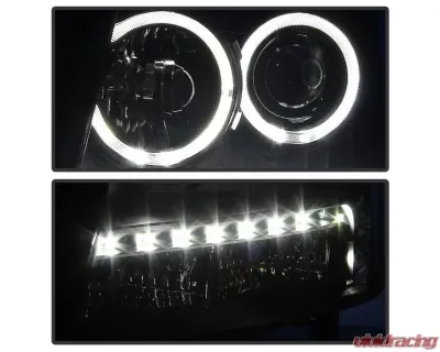 Xtune Black Smoked Halo Projector w/ LED Headlights Chevrolet Avalanche | Suburban | Tahoe 2007-2014 - PRO-JH-CSUB07-LED-BSM