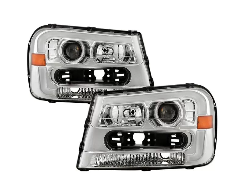 Xtune Chrome Light Bar DRL Projector Headlights Chevrolet Trailblazer 2002-2009 - PRO-JH-CTB02-LBDRL-C