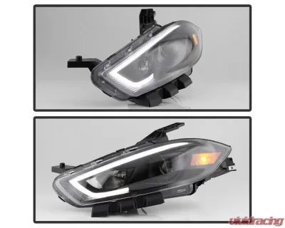 Xtune Black DRL Light Bar Projector Headlights Halogen Models Only Dodge Dart 2013-2016 - PRO-JH-DDART13-LB-BK