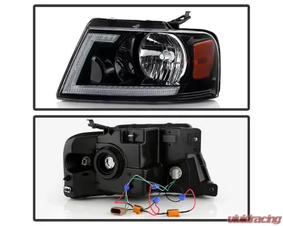Xtune Black Switch Back LED Signal w/ DRL Crystal Headlights Ford F150 2004-2008 - PRO-JH-FF15004-LED-SB-BK