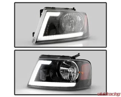 Xtune Black Switch Back LED Signal w/ DRL Crystal Headlights Ford F150 2004-2008 - PRO-JH-FF15004-LED-SB-BK