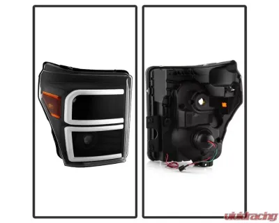 Xtune Black Light Tube DRL Projector Headlights Ford F250 | F350 | F450 Super Duty 2011-2016 - PRO-JH-FF25011-LBBRL-BK