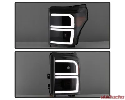 Xtune Black Light Tube DRL Projector Headlights Ford F250 | F350 | F450 Super Duty 2011-2016 - PRO-JH-FF25011-LBBRL-BK