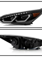 Xtune Black Full LED Headlights with LED Light Bar Ford Focus 2015-2018                                     - PRO-JH-FFOC15-FLED-BK - Image 2