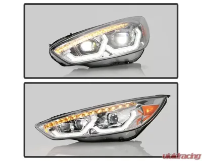 Xtune Chrome Full LED Headlights with LED Light Bar Ford Focus 2015-2018 - PRO-JH-FFOC15-FLED-C