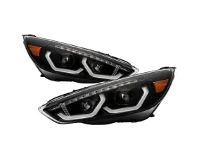 Xtune Black DRL LED Light Bar Projector Headlights Ford Focus 2015-2018