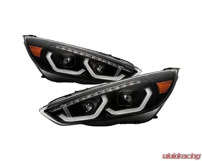 Xtune Black DRL LED Light Bar Projector Headlights Ford Focus 2015-2018 - PRO-JH-FFOC15-LB-BK
