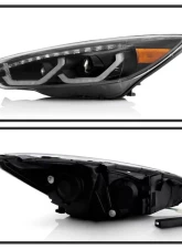 Xtune Black DRL LED Light Bar Projector Headlights Ford Focus 2015-2018                                     - PRO-JH-FFOC15-LB-BK - Image 2
