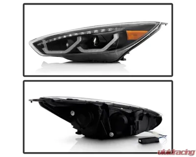 Xtune Black DRL LED Light Bar Projector Headlights Ford Focus 2015-2018 - PRO-JH-FFOC15-LB-BK