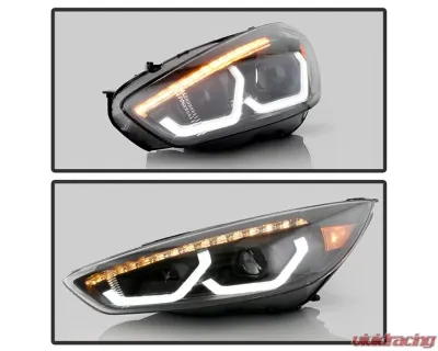 Xtune Black DRL LED Light Bar Projector Headlights Ford Focus 2015-2018 - PRO-JH-FFOC15-LB-BK