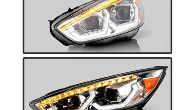 Xtune Chrome DRL LED Light Bar Projector Headlights Ford Focus 2015-2018                                     - PRO-JH-FFOC15-LB-C - Image 8