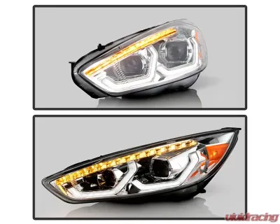 Xtune Chrome DRL LED Light Bar Projector Headlights Ford Focus 2015-2018 - PRO-JH-FFOC15-LB-C