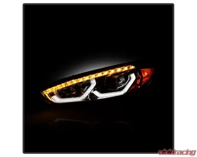 Xtune Chrome DRL LED Light Bar Projector Headlights Ford Focus 2015-2018 - PRO-JH-FFOC15-LB-C